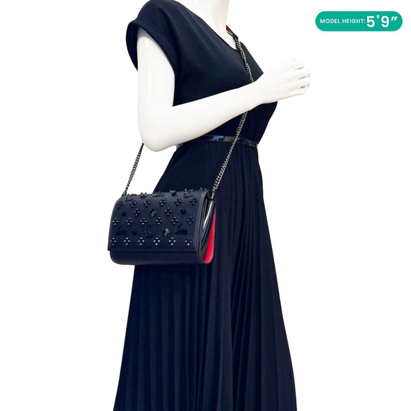 CHRISTIAN LOUBOUTIN Paloma Spikes Leather Clutch Crossbody Bag Black