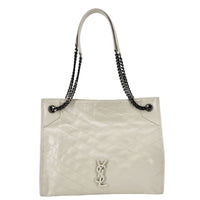 YVES SAINT LAURENT Niki Crinkled Leather Shopper Tote Bag Off White