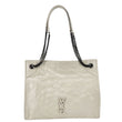 YVES SAINT LAURENT Niki Crinkled Leather Shopper Tote Bag Off White