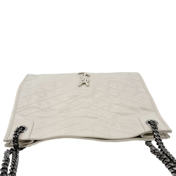 YVES SAINT LAURENT Niki Crinkled Leather Shopper Tote Bag Off White