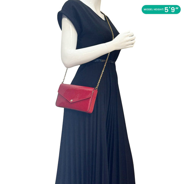 LOUIS VUITTON Felicie Pochette Monogram Vernis Crossbody Bag Red