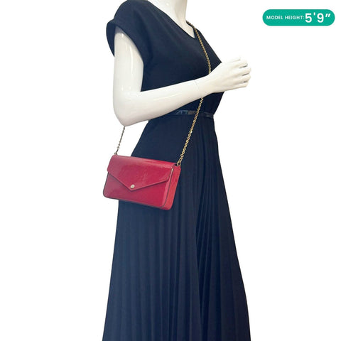 LOUIS VUITTON Felicie Pochette Monogram Vernis Crossbody Bag Red
