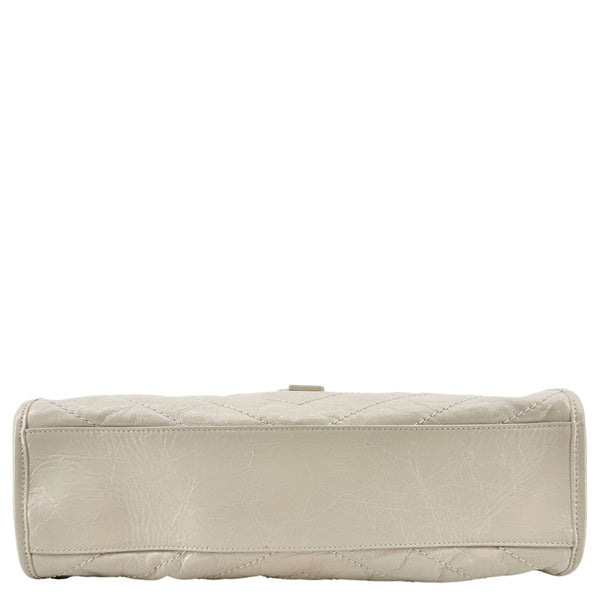 YVES SAINT LAURENT Niki Crinkled Leather Shopper Tote Bag Off White