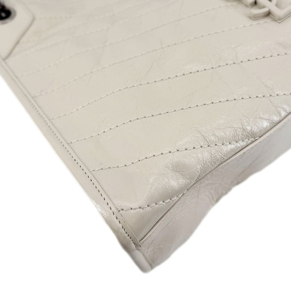 YVES SAINT LAURENT Niki Crinkled Leather Shopper Tote Bag Off White