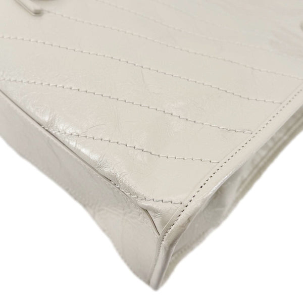 YVES SAINT LAURENT Niki Crinkled Leather Shopper Tote Bag Off White