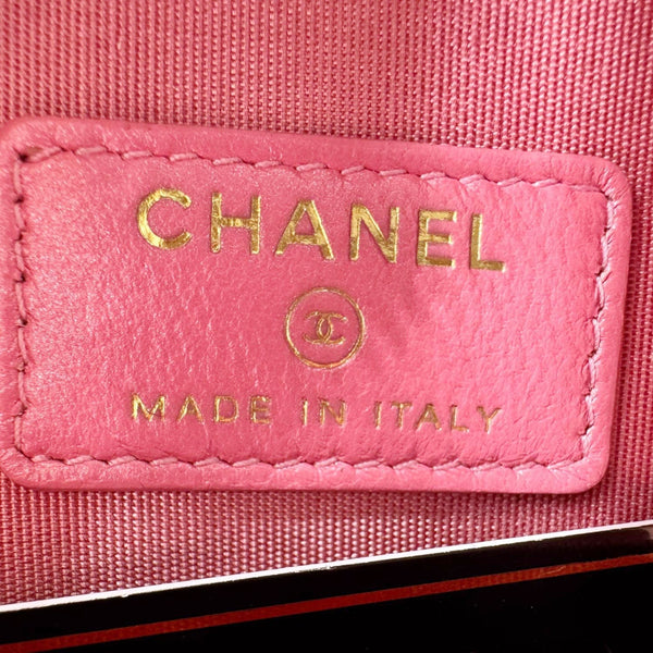 CHANEL Round Pearls Quilted Leather Crossbody Bag Pink