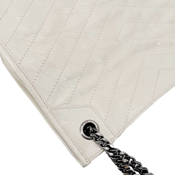 YVES SAINT LAURENT Niki Crinkled Leather Shopper Tote Bag Off White