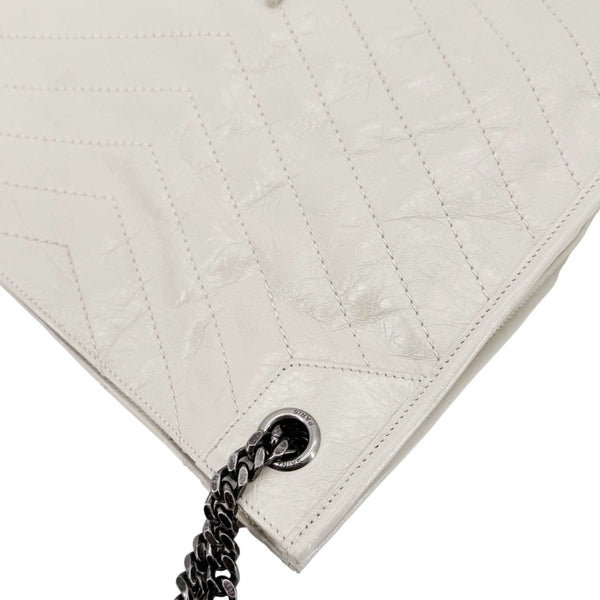 YVES SAINT LAURENT Niki Crinkled Leather Shopper Tote Bag Off White