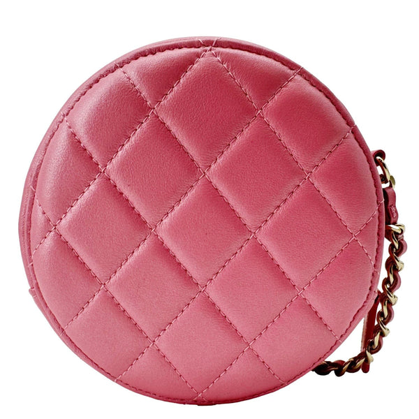 CHANEL Round Pearls Quilted Leather Crossbody Bag Pink