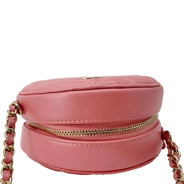 CHANEL Round Pearls Quilted Leather Crossbody Bag Pink