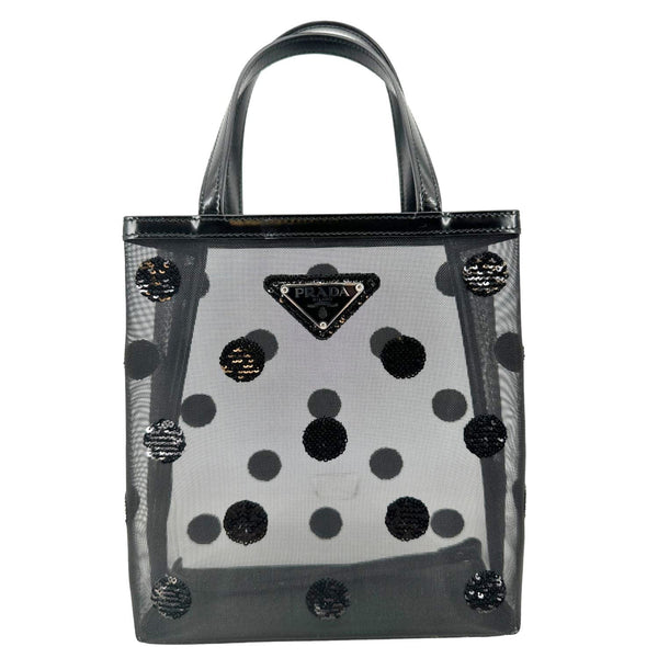 PRADA Ricamo Rete Polka Dot Mesh Tote BLack