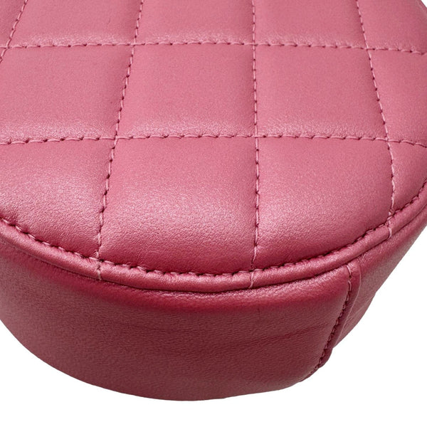 CHANEL Round Pearls Quilted Leather Crossbody Bag Pink