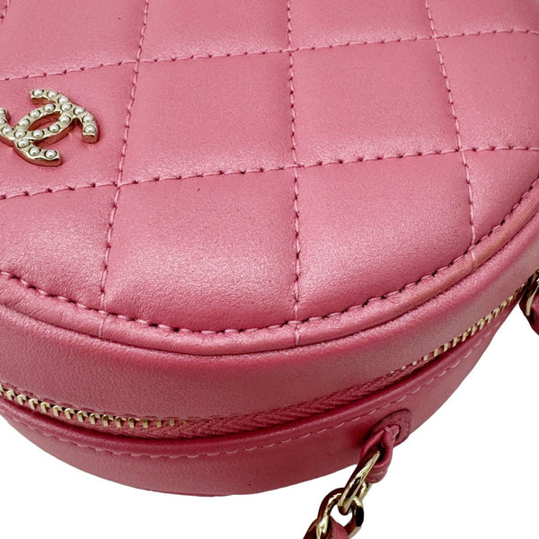 CHANEL Round Pearls Quilted Leather Crossbody Bag Pink