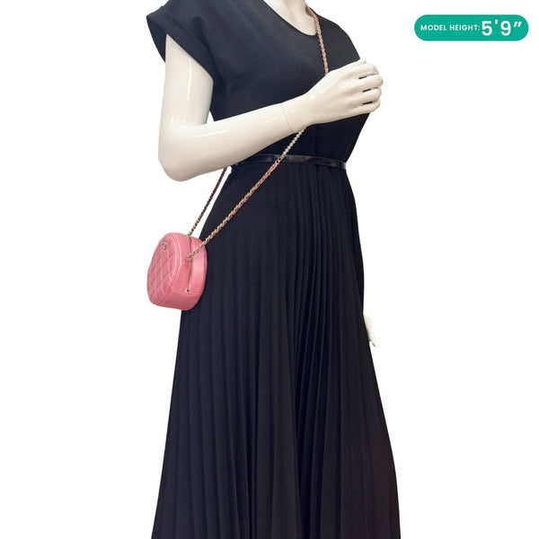 CHANEL Round Pearls Quilted Leather Crossbody Bag Pink