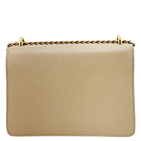 PRADA Metal Triangle Envelope Saffiano Leather Chain Shoulder Bag Beige