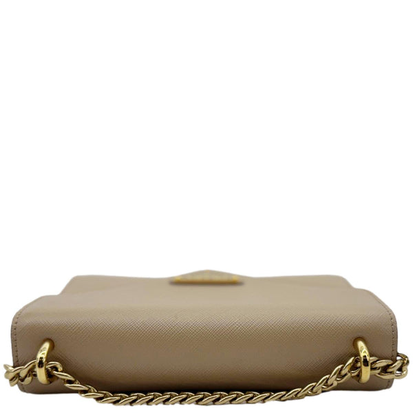 PRADA Metal Triangle Envelope Saffiano Leather Chain Shoulder Bag Beige
