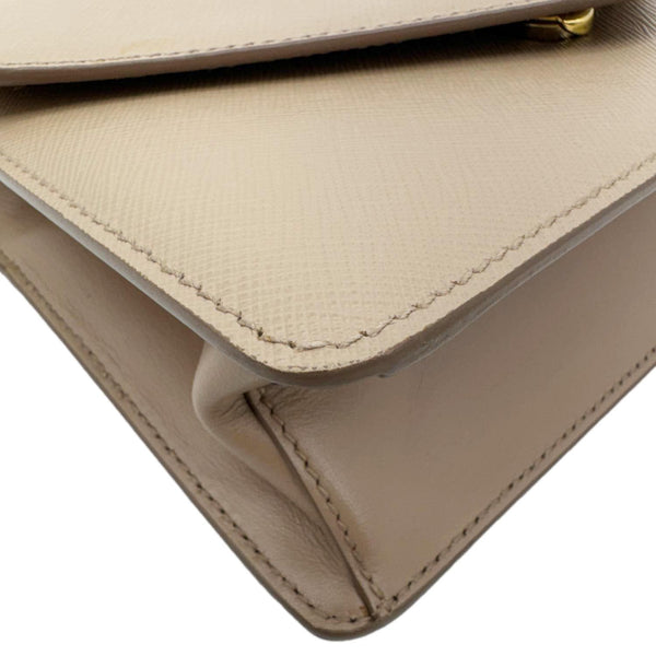 PRADA Metal Triangle Envelope Saffiano Leather Chain Shoulder Bag Beige