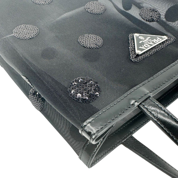 PRADA Ricamo Rete Polka Dot Mesh Tote BLack