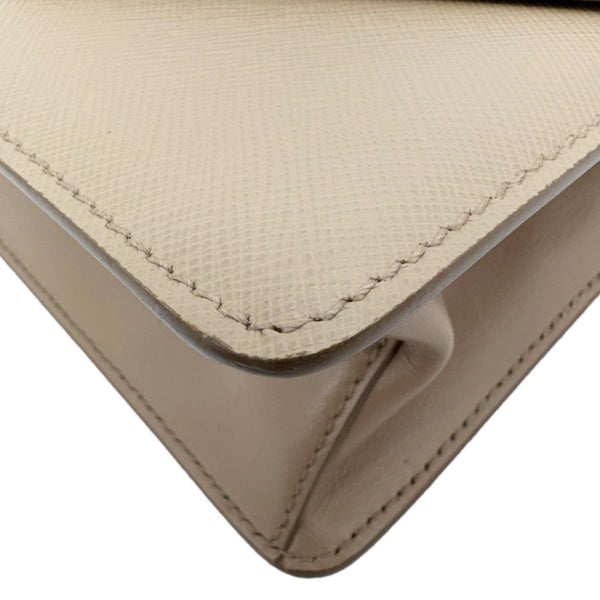 PRADA Metal Triangle Envelope Saffiano Leather Chain Shoulder Bag Beige