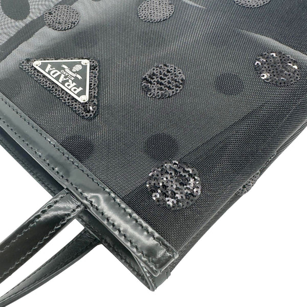 PRADA Ricamo Rete Polka Dot Mesh Tote BLack