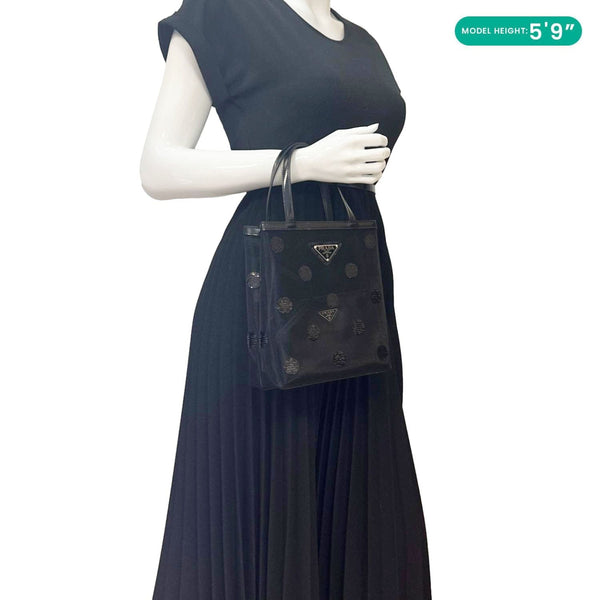 PRADA Ricamo Rete Polka Dot Mesh Tote BLack