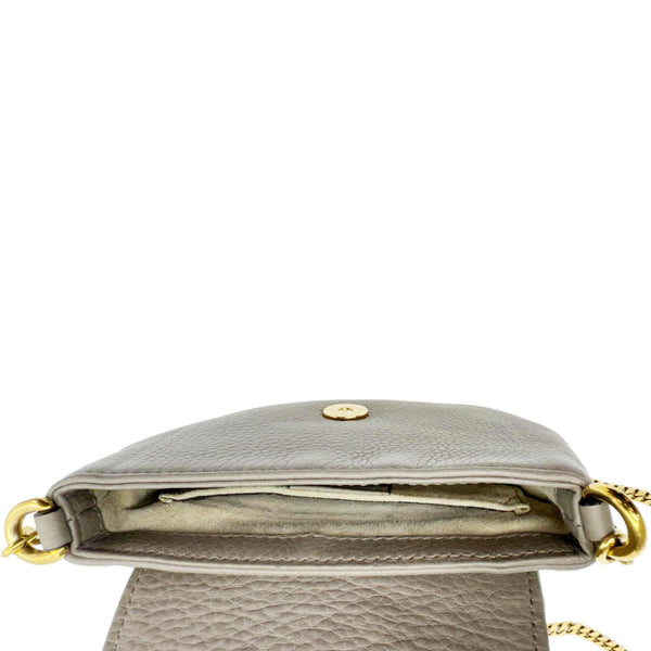 GUCCI Small 1973 Pebbled Leather Chain Crossbody Bag Taupe 251821