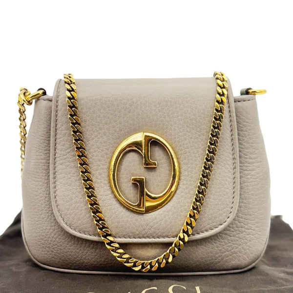 GUCCI Small 1973 Pebbled Leather Chain Crossbody Bag Taupe 251821