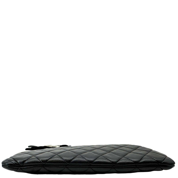 CHANEL Camellia O Case Medium Quilted Leather Clutch Black