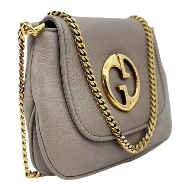 GUCCI Small 1973 Pebbled Leather Chain Crossbody Bag Taupe 251821