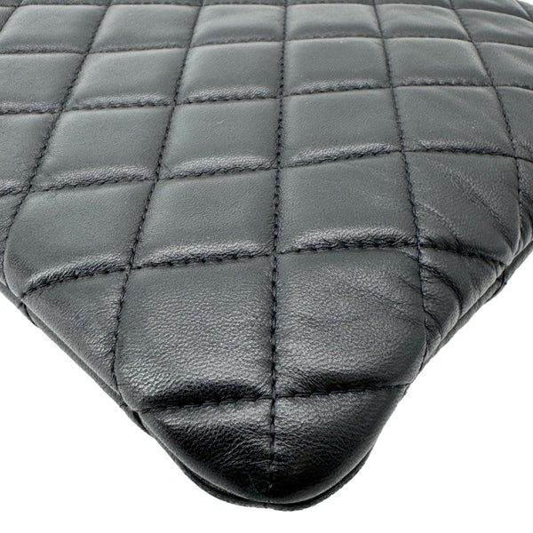 CHANEL Camellia O Case Medium Quilted Leather Clutch Black