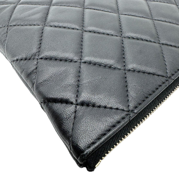 CHANEL Camellia O Case Medium Quilted Leather Clutch Black