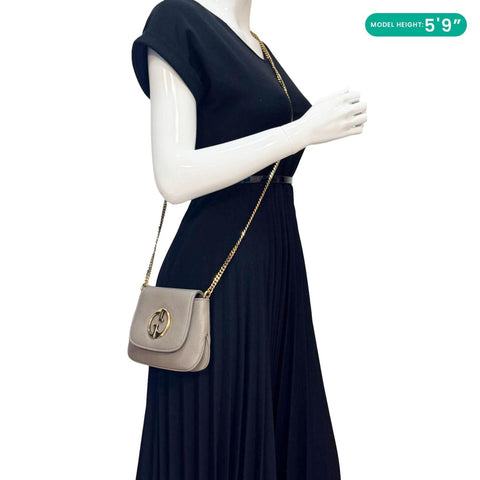 GUCCI Small 1973 Pebbled Leather Chain Crossbody Bag Taupe 251821