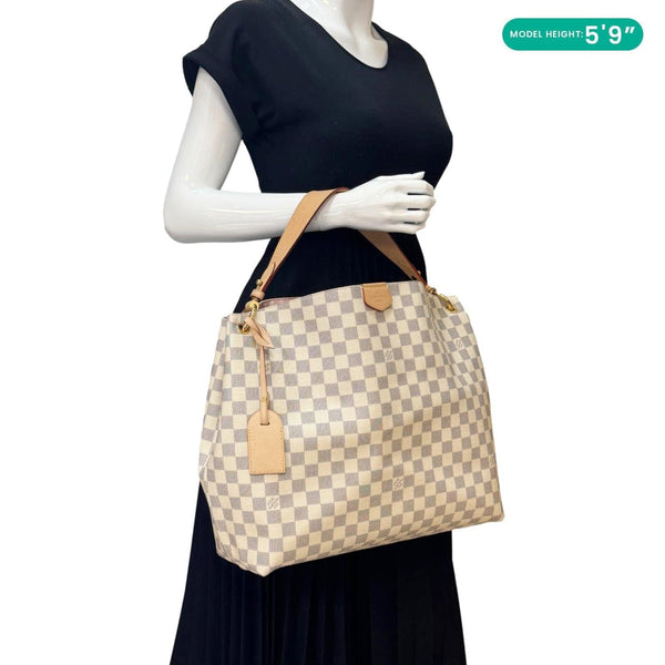 LOUIS VUITTON Graceful MM Damier Azur Hobo Shoulder Bag Rose Ballerine