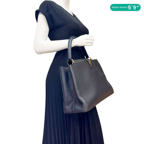 LOUIS VUITTON Capucines BB Python Handle Leather Satchel Bag Black