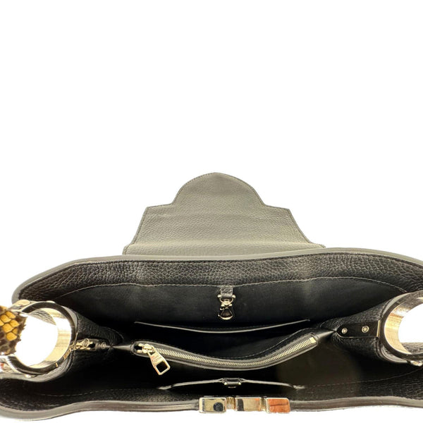 LOUIS VUITTON Capucines BB Python Handle Leather Satchel Bag Black