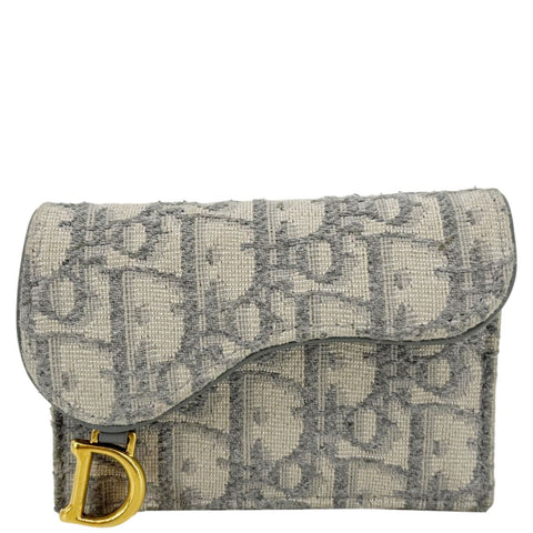 CHRISTIAN DIOR Saddle Oblique Canvas Card Holder Gray