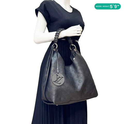 LOUIS VUITTON Carmel Mahina Leather Hobo Bag Black
