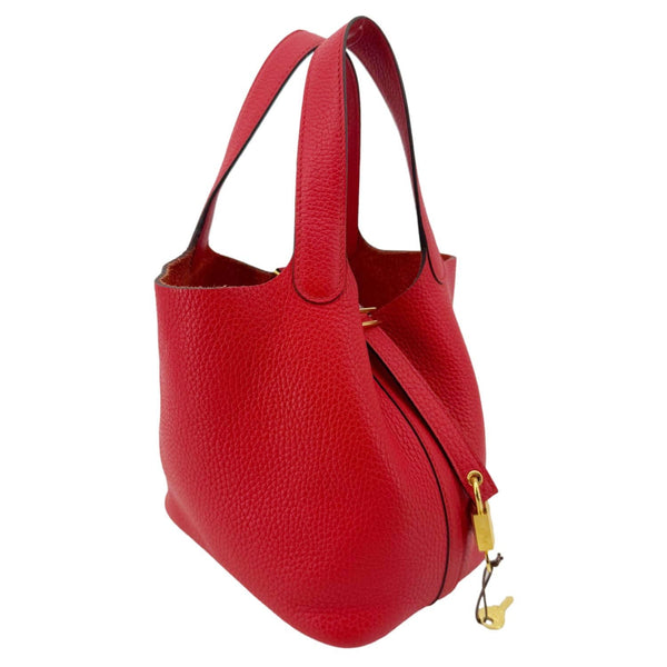 HERMES Picotin Lock 18 Taurillon Clemence Leather Hobo Bag Red