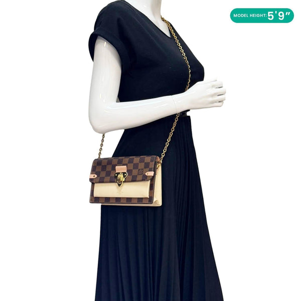 LOUIS VUITTON Vavin Chain Wallet Damier Ebene Crossbody Bag Cream Beige