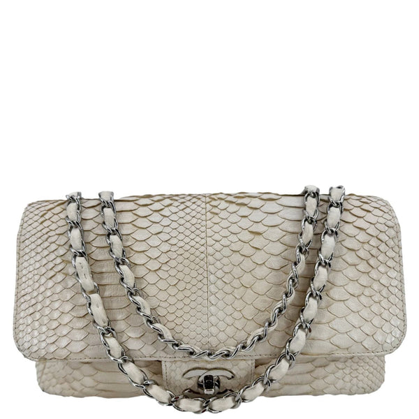 CHANEL Flap Python Leather Crossbody Bag Ivory