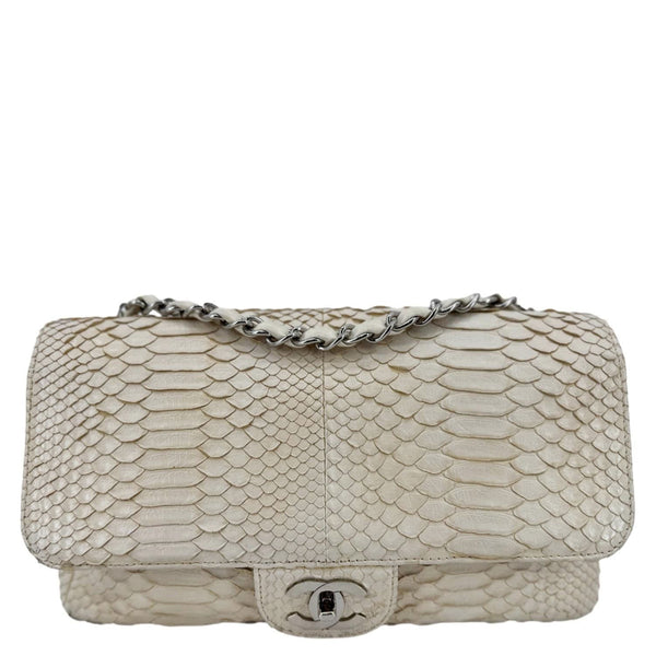 CHANEL Flap Python Leather Crossbody Bag Ivory