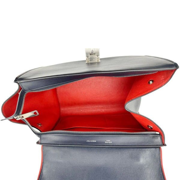 CELINE Trapeze Small 2way Leather Tote Shoulder Bag Blue