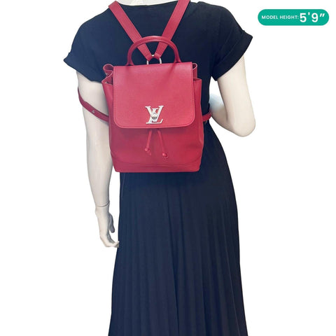 LOUIS VUITTON Lockme Calfskin Leather Backpack Red