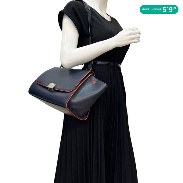 CELINE Trapeze Small 2way Leather Tote Shoulder Bag Blue