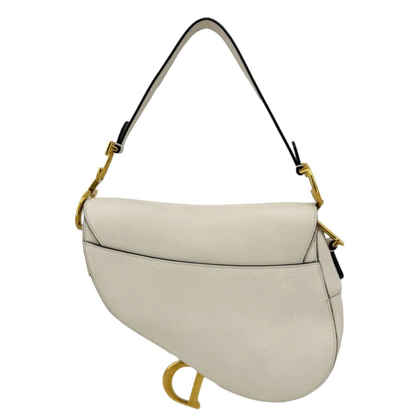 CHRISTIAN DIOR Saddle Leather Satchel Bag Off White