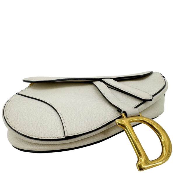 CHRISTIAN DIOR Saddle Leather Satchel Bag Off White