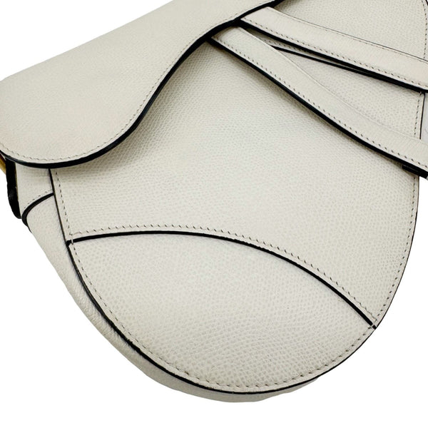 CHRISTIAN DIOR Saddle Leather Satchel Bag Off White