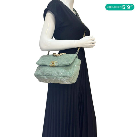 CHANEL 19 Flap Medium Sequins Shoulder Bag Green