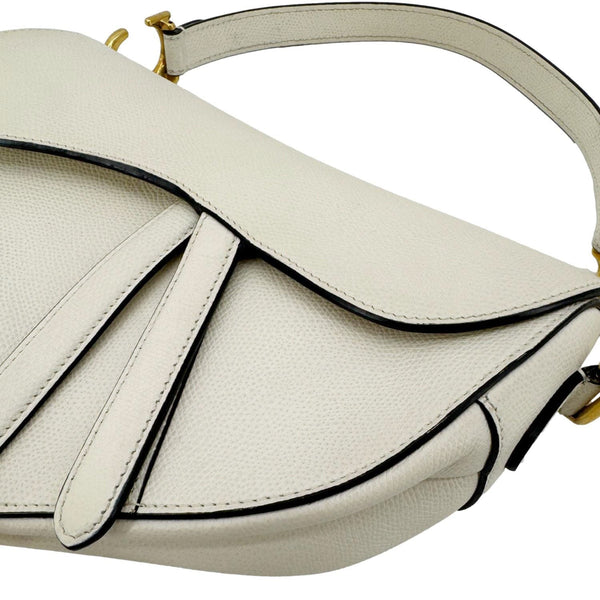CHRISTIAN DIOR Saddle Leather Satchel Bag Off White