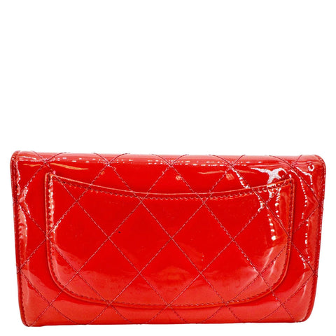 CHANEL Quilted Patent Leather Long Wallet Pink